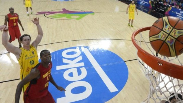 Cameron Bairstow scores during the loss to Angola.