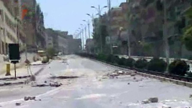 Clampdown ... a Syrian government image of a Hama street.
