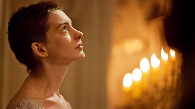 Give her a Kleenex, somebody: Anne Hathaway as Fantine in <i>Les Miserables</i>.