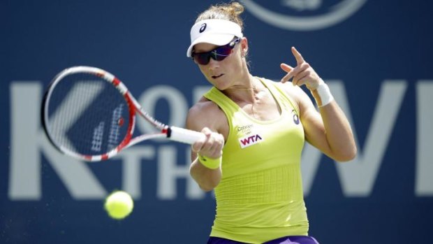 Victorious: Samantha Stosur lets rip with a forehand in Montreal.
