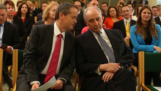 Still punching: Former prime minister Paul Keating with Opposition Leader Bill Shorten.