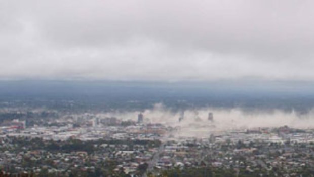 Cloud of devastation  ... as the 6.3-magnitude earthquake shook Christchurch on Tuesday, an observer with a Twitter account captured the huge plume of dust rising and spreading across the city centre.