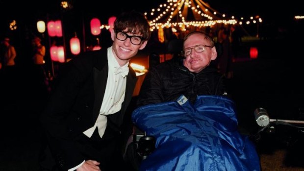 Recreation: Eddie Redmayne and Stephen Hawking on the set of The Theory of Everything.