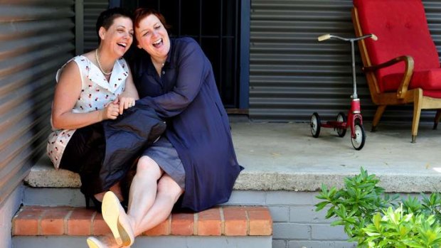 Kylie Gwynne and Annette Cairnduff, who got married in Canberra on Wednesday.