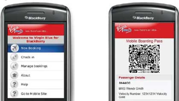 'Exclusive' ... Virgin Blue's flight-booking app for Blackberry smartphones.