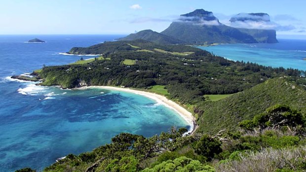 Aerial view of the lagoon at Lord Howe Island.