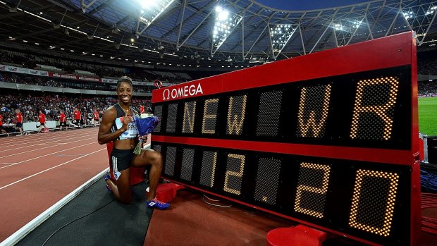 World record: Kendra Harrison broke the 100m hurdle world record set in 1988.