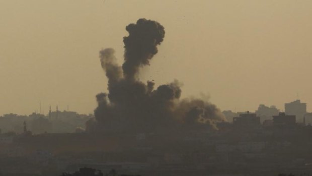 Smoke rises after an explosion in the northern Gaza Strip as seen from the Israeli border on August 2.