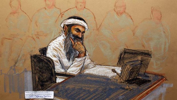 A sketch of Khalid Sheikh Mohammed during his military hearing at the Guantanamo Bay U.S. Naval Base in Cuba.