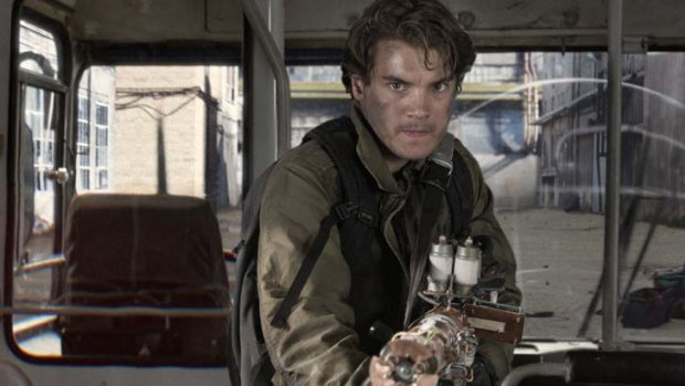 Who you gonna call? &#8230; Emile Hirsche shows there's only one way to tackle a pesky orange blob which threatens to take over Moscow, microwave gun power.