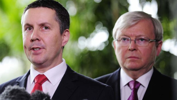 Climate Change Minister Mark Butler with Prime Minister Kevin Rudd at a media conference in July announcing a move to an emissions trading scheme a year earlier. Mr Butler said Labor would not support the Coalition's direct action policy.