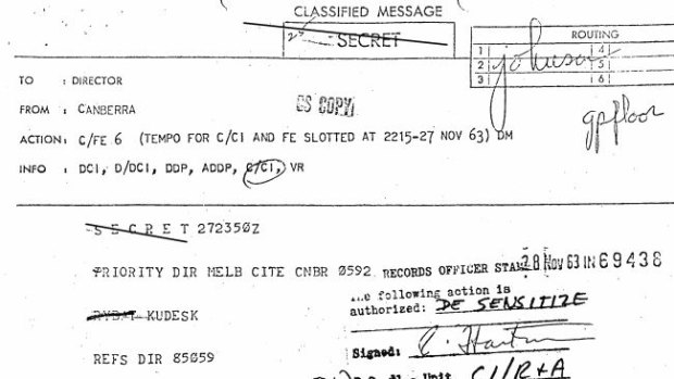 A cable sent after a Polish taxi driver from Canberra claimed to have knowledge of a plot to kill President Kennedy