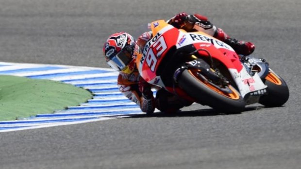 Marc Marquez negotiates a bend during the Spanish GP.