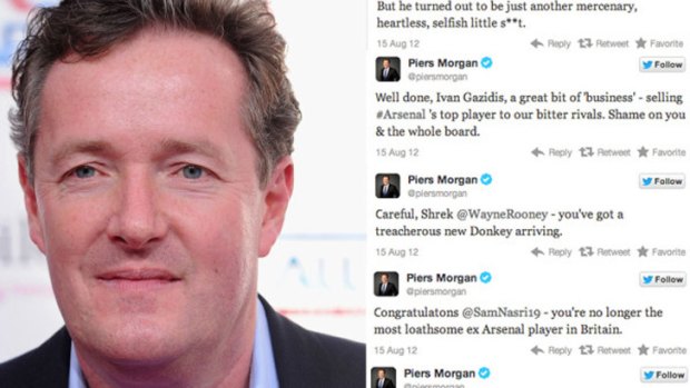 Angry ... Piers Morgan and some of his tweets.