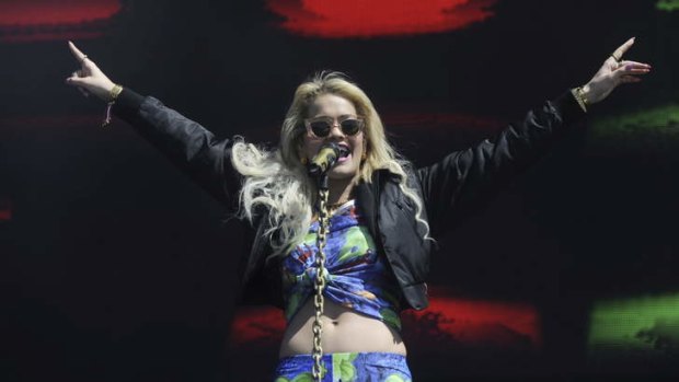 Rita Ora performing on the main stage at the Future Music Festival at Randwick Racecourse in Sydney.
