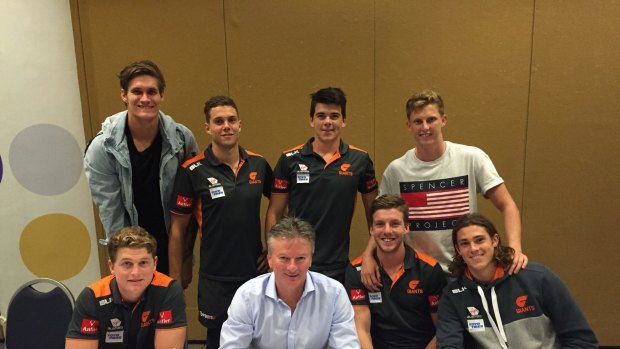 Giant talk: GWS players Rory Lobb, Josh Kelly, Matthew Kennedy, Lachie Whitfield, Jacob Hopper, Aidan Corr and Jack Steele had a dinner date to remember with Steve Waugh.