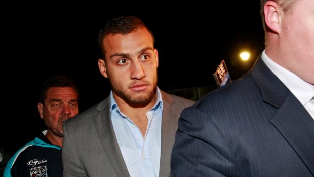 Blake Ferguson walks out of Waverley Police Station on 17 June 2013.