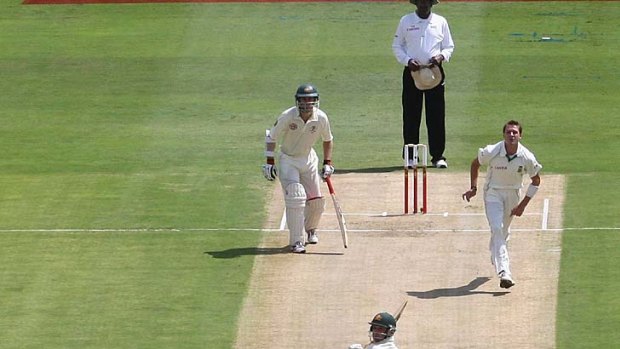 Memories of a bad day: Phil Hughes edges to be out for a duck, caught by Mark Boucher off the bowling of Dale Steyn on the first day of the first Test in February 2009.