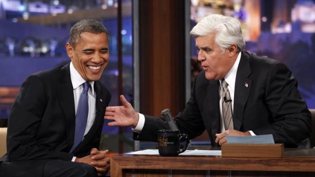 Comic response ... Barack Obama makes an appearance on the Tonight Show with Jay Leno.
