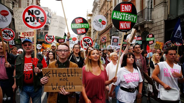 Singer Charlotte Church (centre) attends the anti-austerity demonstration in London.