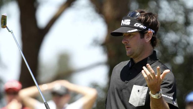 Near thing &#8230; Bubba Watson misses a putt yesterday.