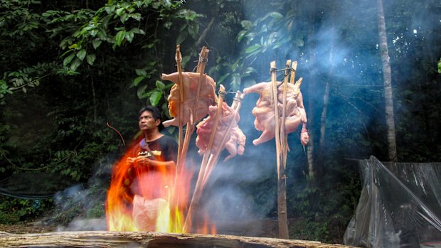 Dinner cooking at camp after a day's trekking in the Gunung Leuser National Park.