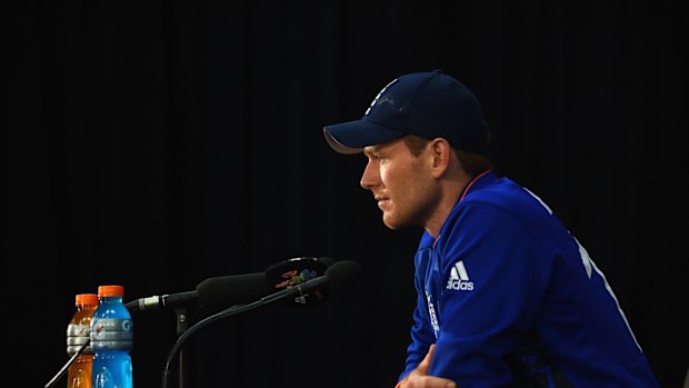 Eoin Morgan talks to the media after his side was eliminated.