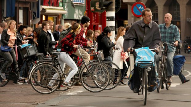 Safety in numbers ... rush hour in Amsterdam. <i>Photo: Penny Bradfield</i>