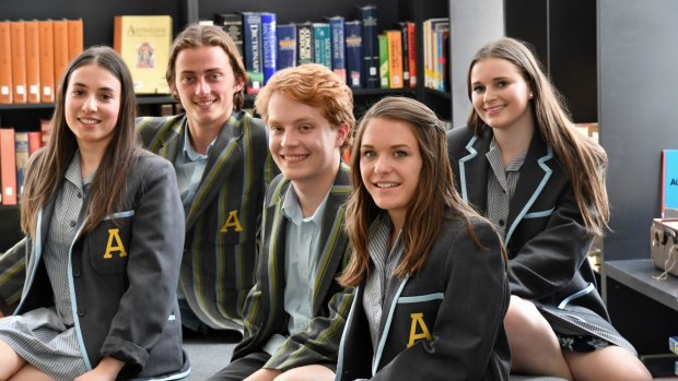 Albert Park College inaugral Year 12 students (left to right) Nicky Tzouvanellis , Jasper Blake, Campbell Rider, Chelsea Saw and Katie Lewis. 