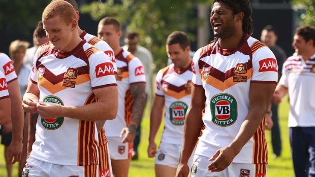 No laughing matter: Jamal Idris (right) had a giggle on Monday, but Wayne Bennett said the annual City-Country match was not a joke, even though many players are unavailable.
