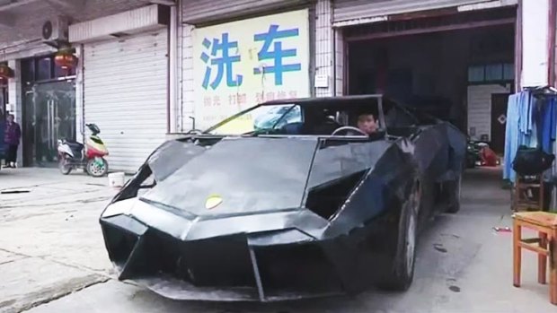 Chinese man builds a Reventon replica out of scrap metal.