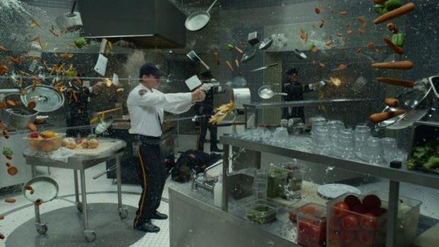 The scene in the Pentagon kitchen in the Quicksilver sequence of <i>X-Men: Days of Future Past</i> after Rising Sun had worked its magic.