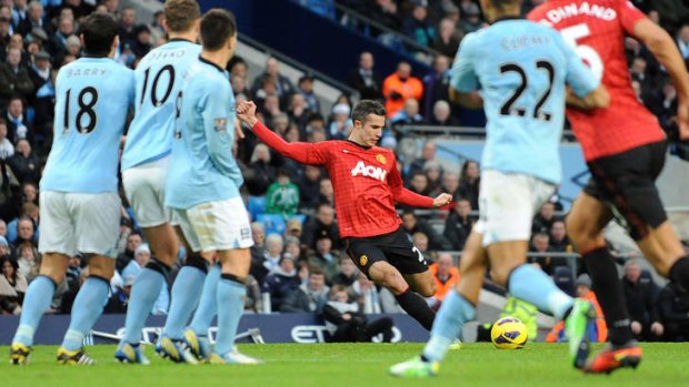 World class ... Robin van Persie, pictured here scoring for Manchester United against Manchester City on Sunday.