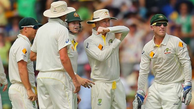 Michael Clarke calls for a review during the first Test at the Gabba.