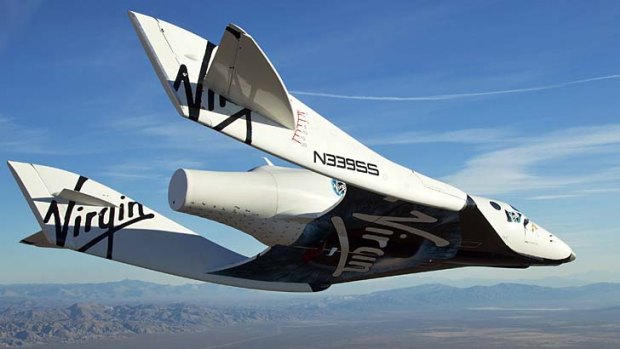 Stratospheric thrill: The Virgin Galatic SpaceShipTwo glides to earth on its first test flight over the Mojave Desert.