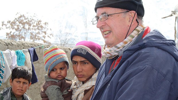 Peter Reith in a refugee camp in Kabul.