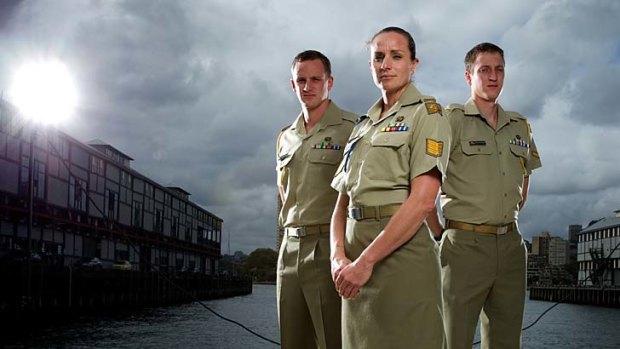Acting as therapy: Lance-Corporal Craig Hancock, Sergeant Sarah Webster and Lance-Corporal James Duncan. Australian soldiers are now using acting at the STC as part of their therapy.