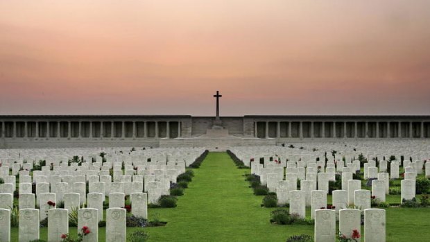The gravestones of soldiers killed in the Battle of Somme at the Pozieres Memorial, France.