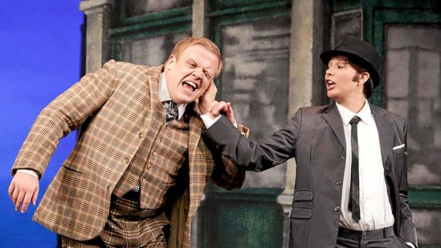 Owain Arthur and Rosie Wyatt at Sydney Theatre in the National Theatre of Great Britain’s <i>One Man, Two Guvnors</i>.