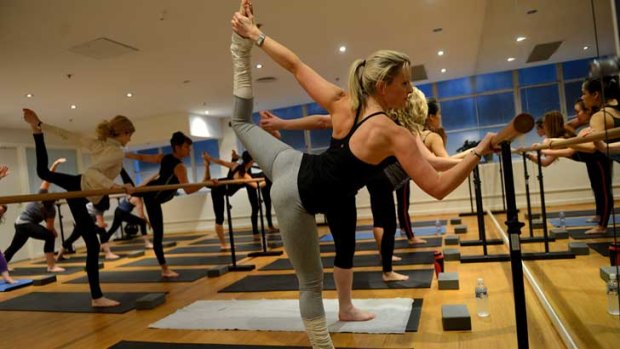 Emma Seibold instructs a yoga and pilates class at Barre Body in Flinders Lane.