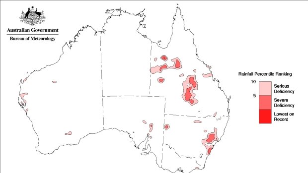 Dam levels in Sydney catchment OR percentile rainfall ranking by BOM.