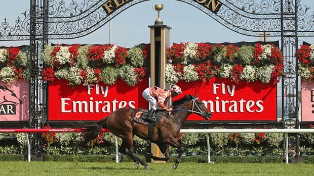Hand canter &#8230; Luke Nolen eases Black Caviar to the line on Saturday. She could return to Flemington for the time-honoured Newmarket Handicap, considered Australia's premier sprint race.