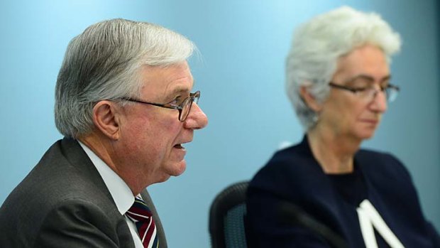 Measured introduction: Justice Peter McClellan with Justice Jennifer Coate during the first day of the public hearing.