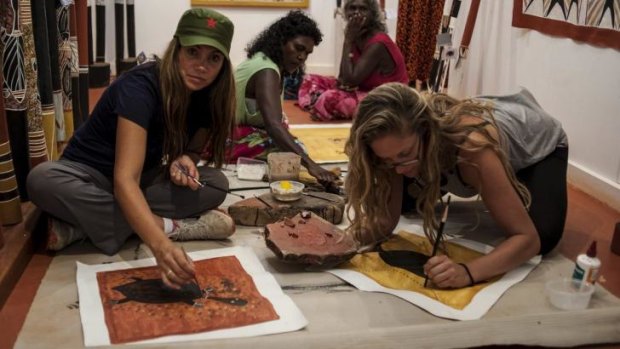 Sandy, left, experiences indigenous art on <i>First Contact</i> but she didn't remain for the whole documentary.