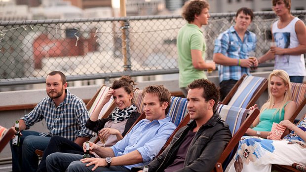 Sunset screening: Ben (Josh Lawson, 3rd from left) enjoys a night out with friends while reassessing his life in the Melbourne-set rom-com <i>Any Questions for Ben?</i>