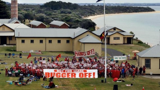 Hands off: Protestors at Point Nepean last month objecting to the government's proposal to develop the quarantine station site.