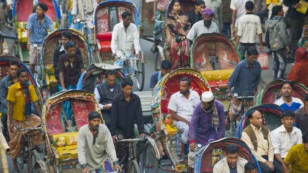 Dhaka's sea of rickshaws.