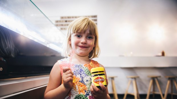 Zoe Doerr, of Watson, loved the Vegemite ice cream but her mum US-born Veronica, who earlier in the day became an Australian citizen, was not so sure.