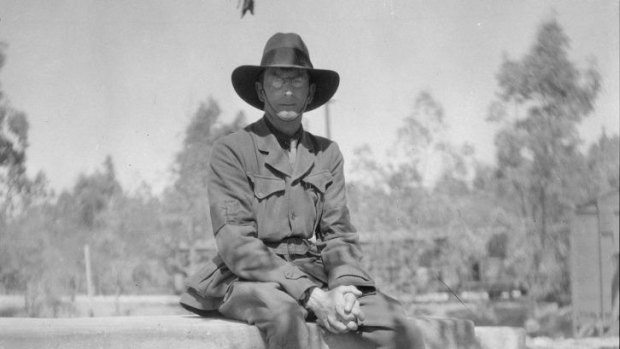 Captain C. E. W. Bean near Mena Camp in Egypt prior to departure to Gallipoli.
