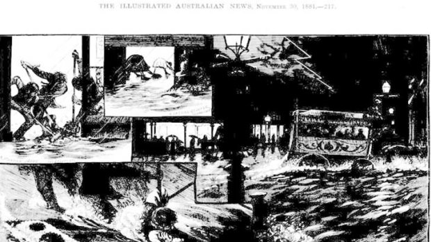 The Illustrated Australian News sketch of the Melbourne city floods.